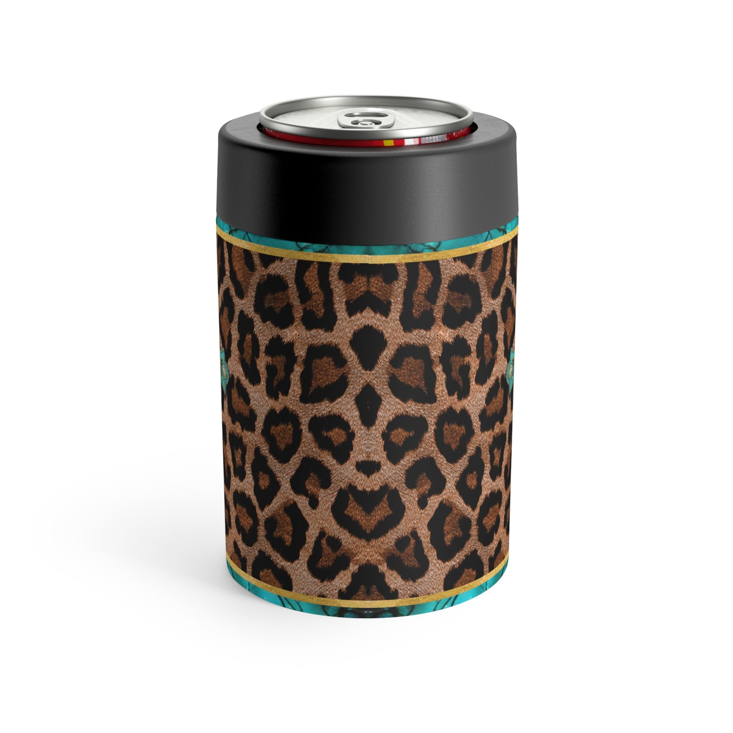 Teal Cross Cheetah Print 12oz Can Holder
