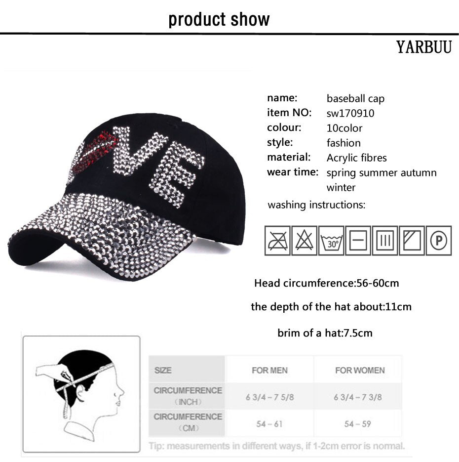 Baseball Caps New Style Letter LOVE Cap For Women Rhinestone