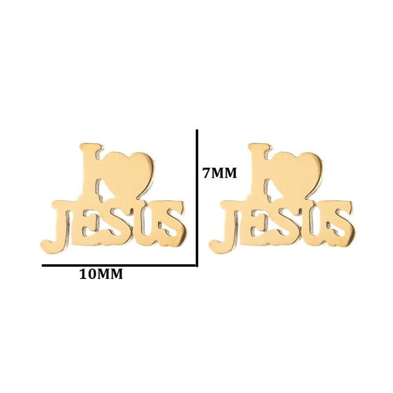 Stainless Steel Jesus Cross Fashion Earrings Jewelry Christian Symbol Stud Earrings Loving Heart Accessory