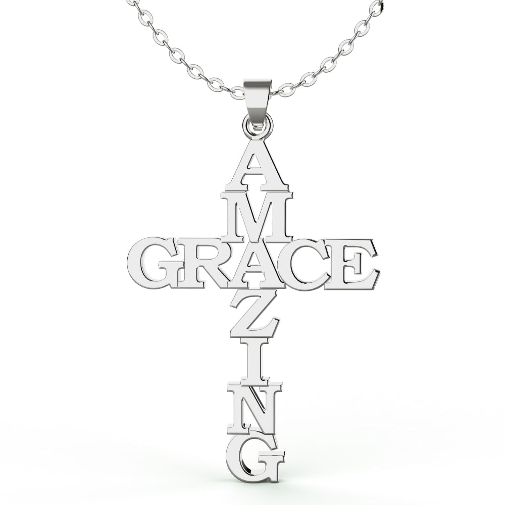 Stainless Steel Cross Pendant Necklace Amazing Grace Cross Women Men Fashion Jewelry Gift
