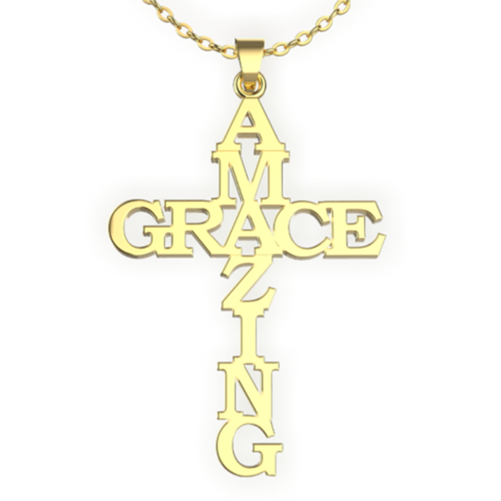 Stainless Steel Cross Pendant Necklace Amazing Grace Cross Women Men Fashion Jewelry Gift