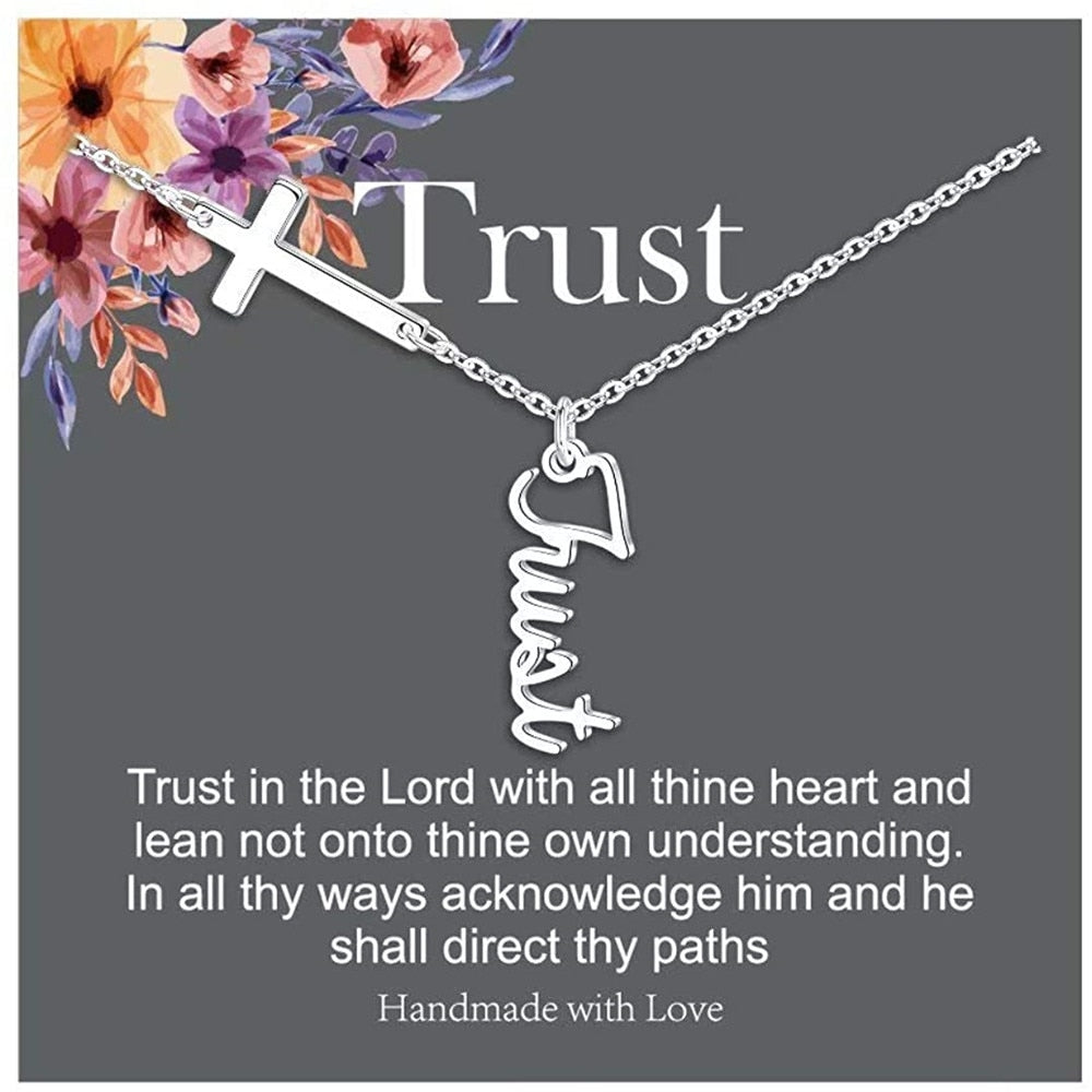 Cross Pendant Necklace for Women Religious Gift Hope Faith Jesus Love Blessed
