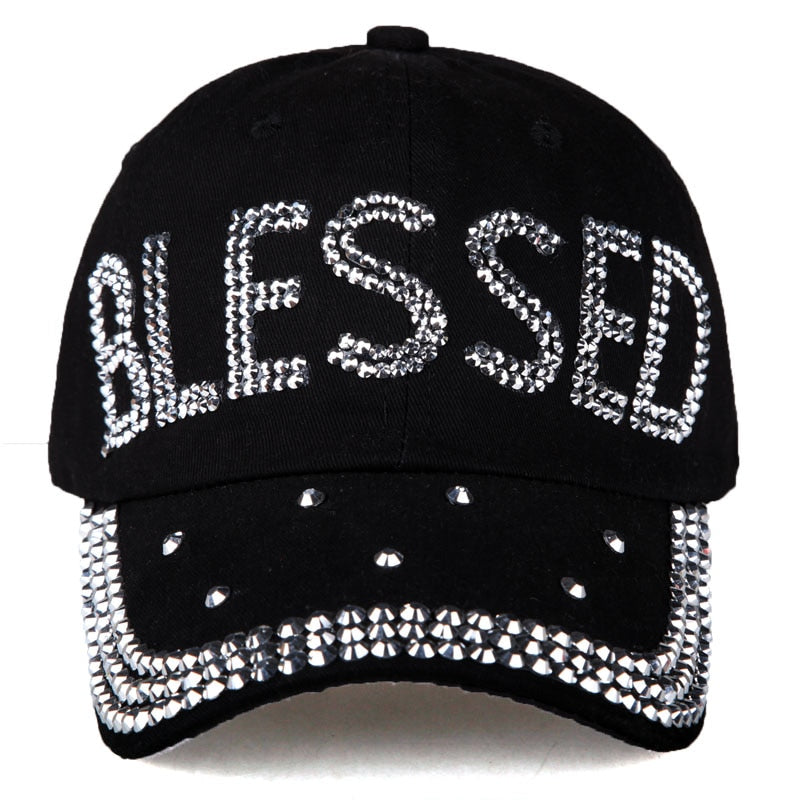 BLESSED Printed Rhinestone Adjustable Outdoor Sports Cap for Women RhinestoneHats