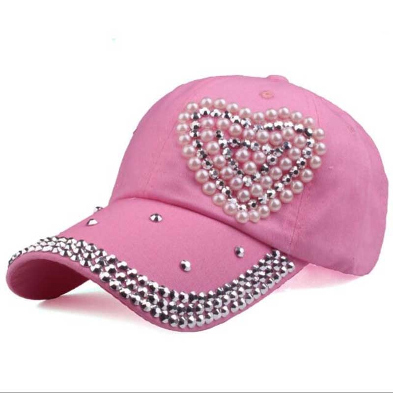 Fashion Heart Baseball Woman Cap Rhinestone Hat Outdoor Sports Cap
