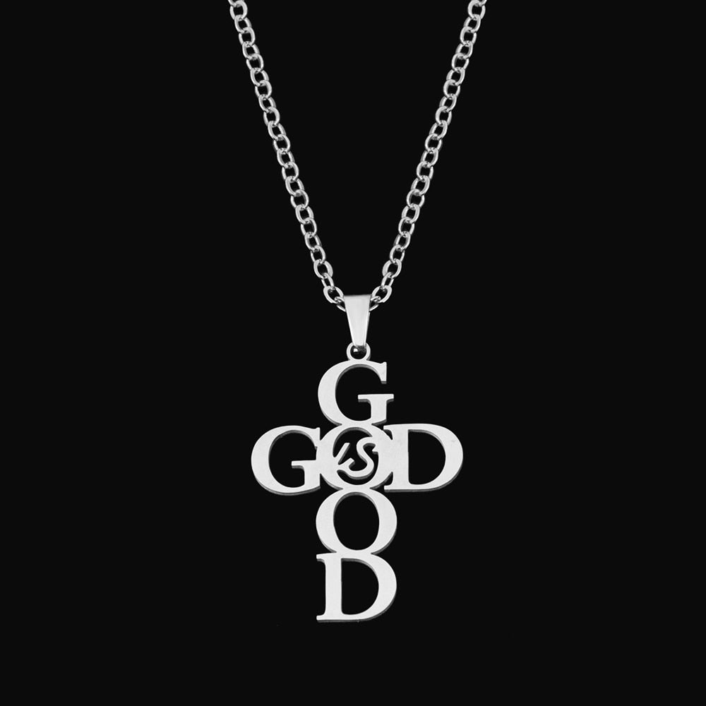 Religious Stainless-Steel God is Good Cross Necklace Women Christian Jewelry Gift