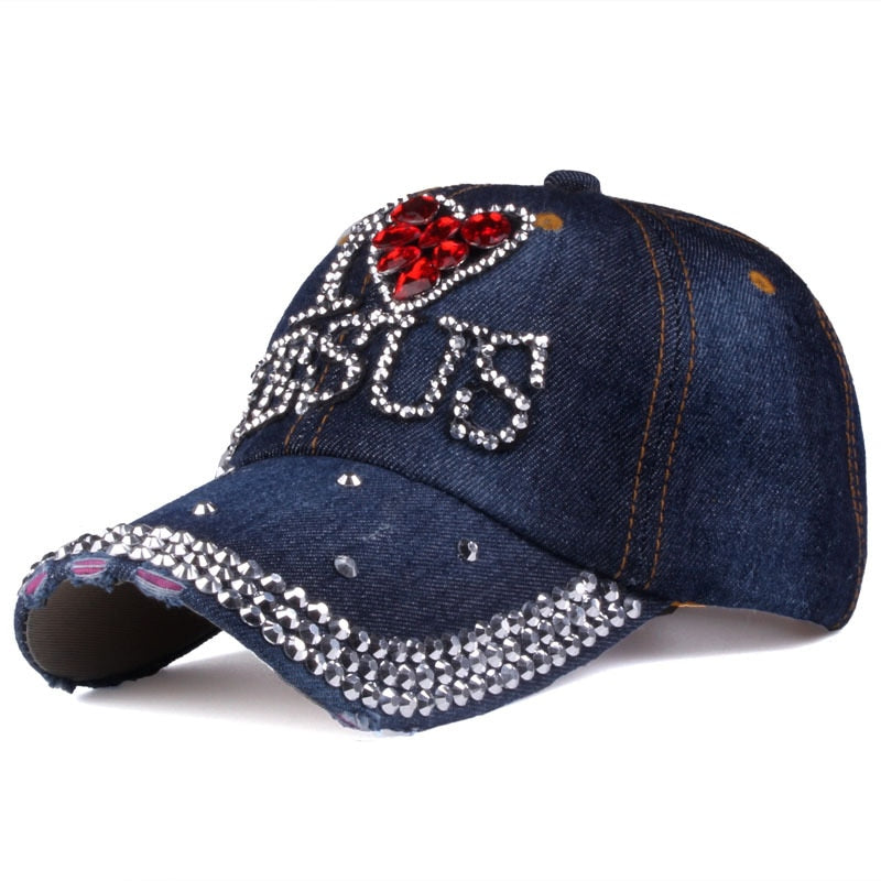 I Heart Jesus Heart Printed Rhinestone Adjustable Outdoor Sports Cap for Women