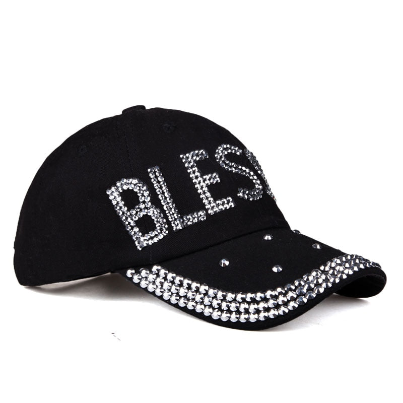 BLESSED Printed Rhinestone Adjustable Outdoor Sports Cap for Women RhinestoneHats