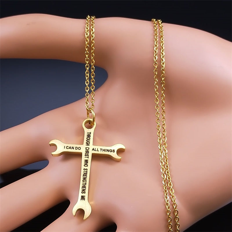 Bible Verse Necklace for Men Stainless Steel Christian Gifts Faith Prayer