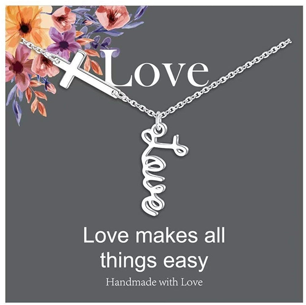 Cross Pendant Necklace for Women Religious Gift Hope Faith Jesus Love Blessed