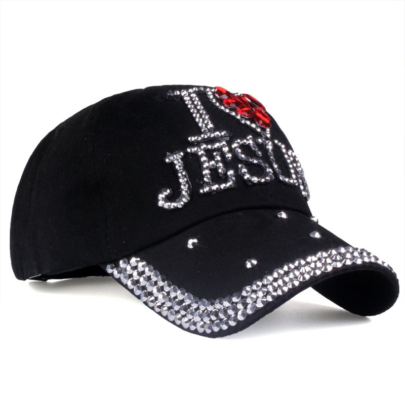 I Heart Jesus Heart Printed Rhinestone Adjustable Outdoor Sports Cap for Women