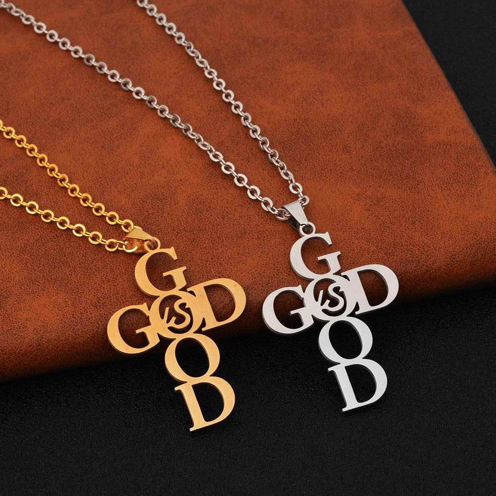Religious Stainless-Steel God is Good Cross Necklace Women Christian Jewelry Gift