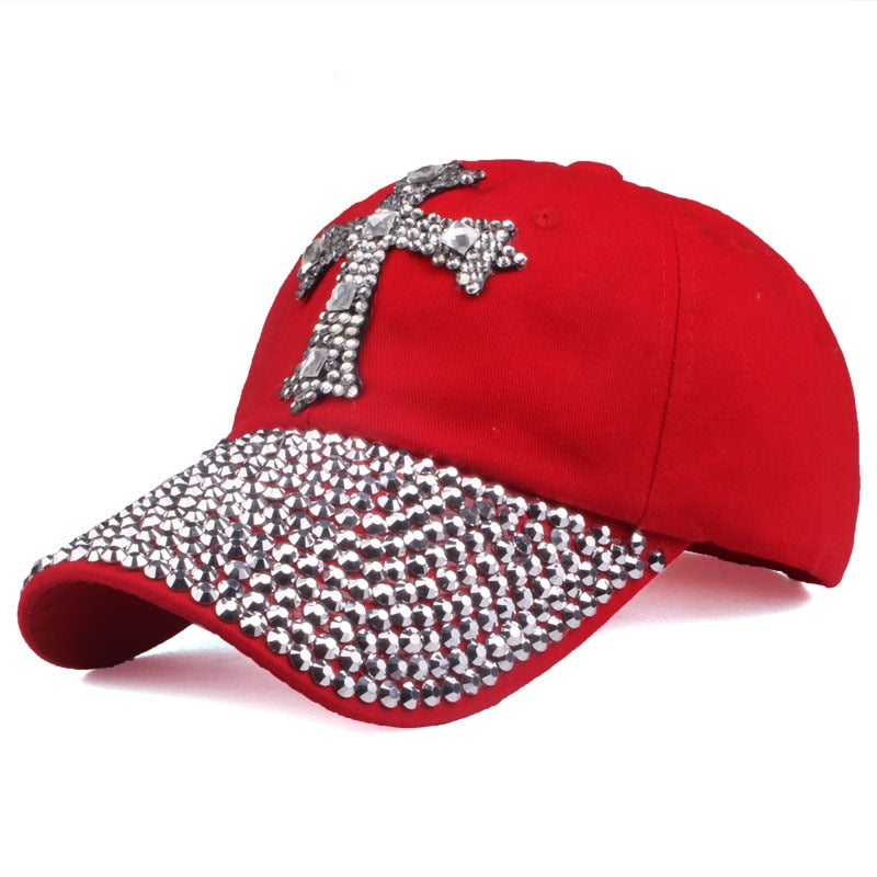 Cross Printed Baseball Cap Fashion Rhinestone Adjustable Cap for Women