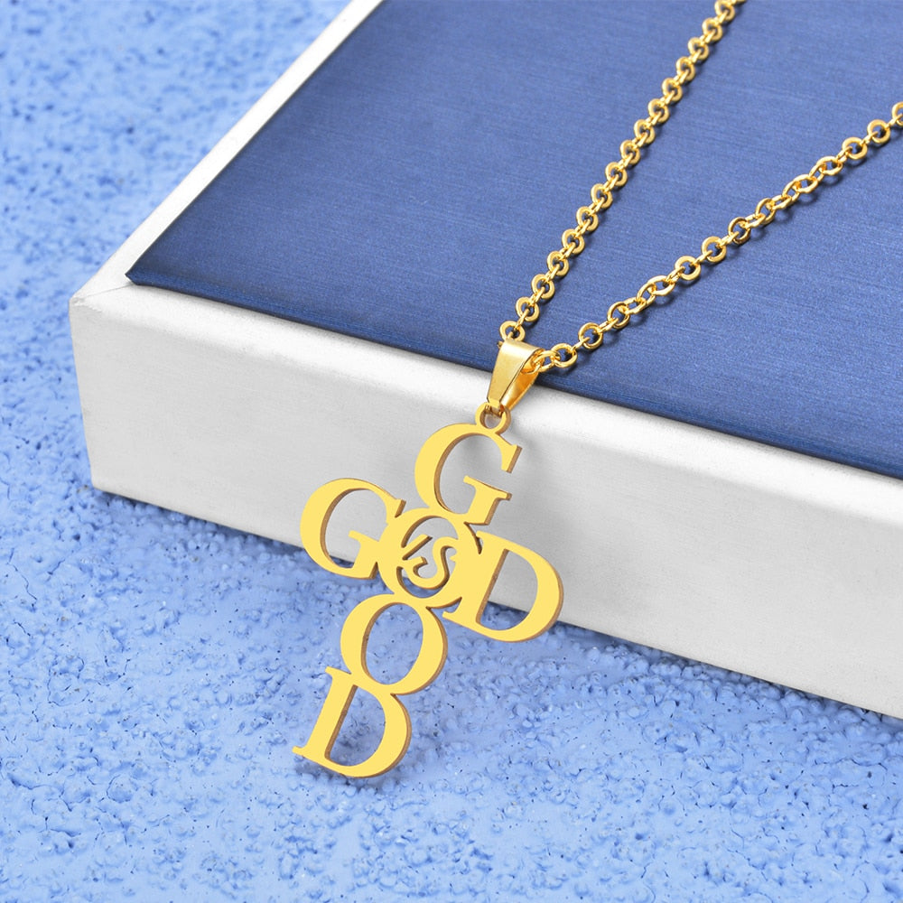 Religious Stainless-Steel God is Good Cross Necklace Women Christian Jewelry Gift