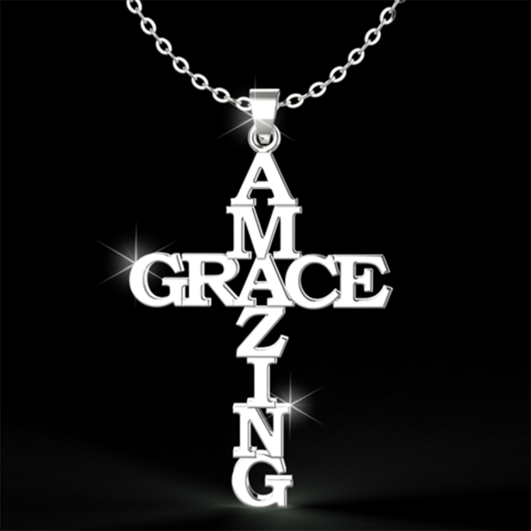 Stainless Steel Cross Pendant Necklace Amazing Grace Cross Women Men Fashion Jewelry Gift