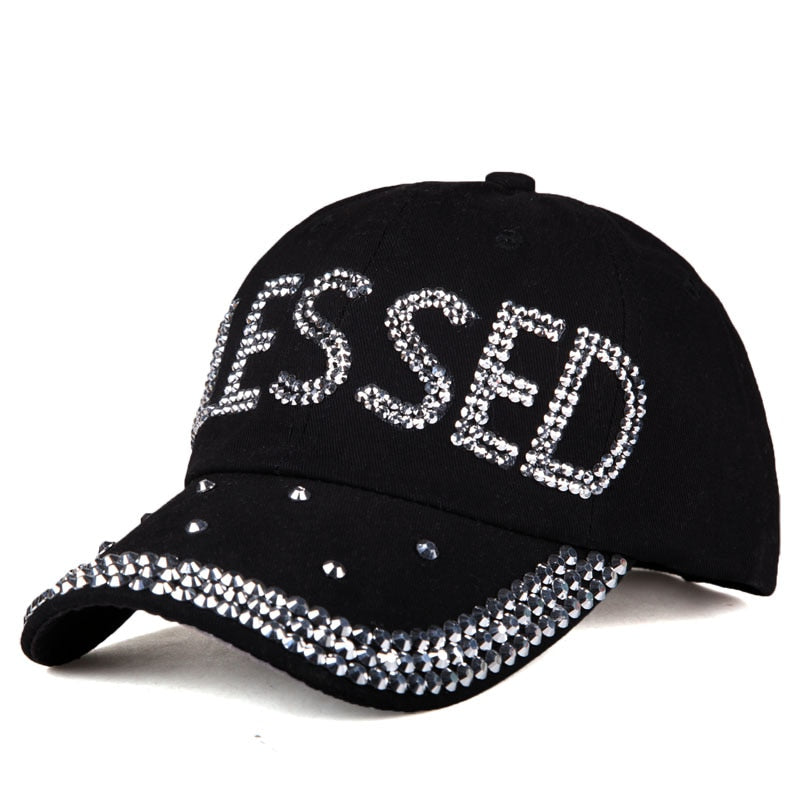 BLESSED Printed Rhinestone Adjustable Outdoor Sports Cap for Women RhinestoneHats