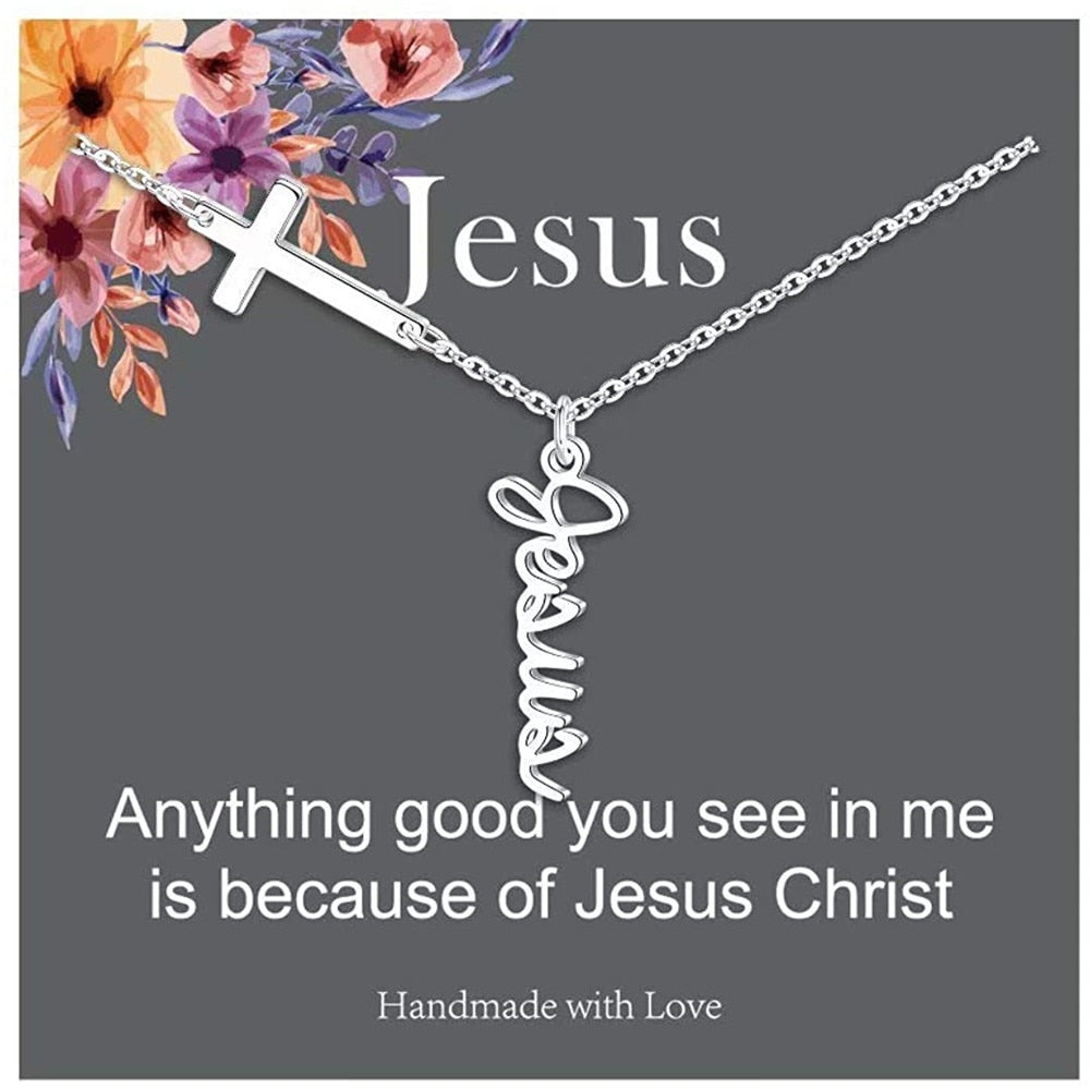 Cross Pendant Necklace for Women Religious Gift Hope Faith Jesus Love Blessed