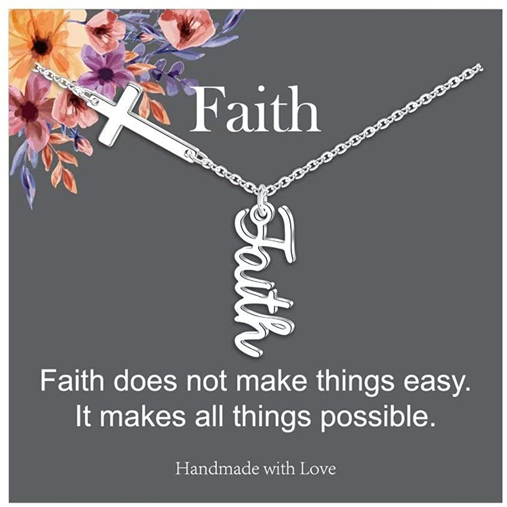 Cross Pendant Necklace for Women Religious Gift Hope Faith Jesus Love Blessed