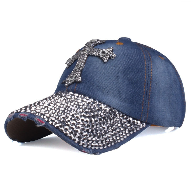 Cross Printed Baseball Cap Fashion Rhinestone Adjustable Cap for Women