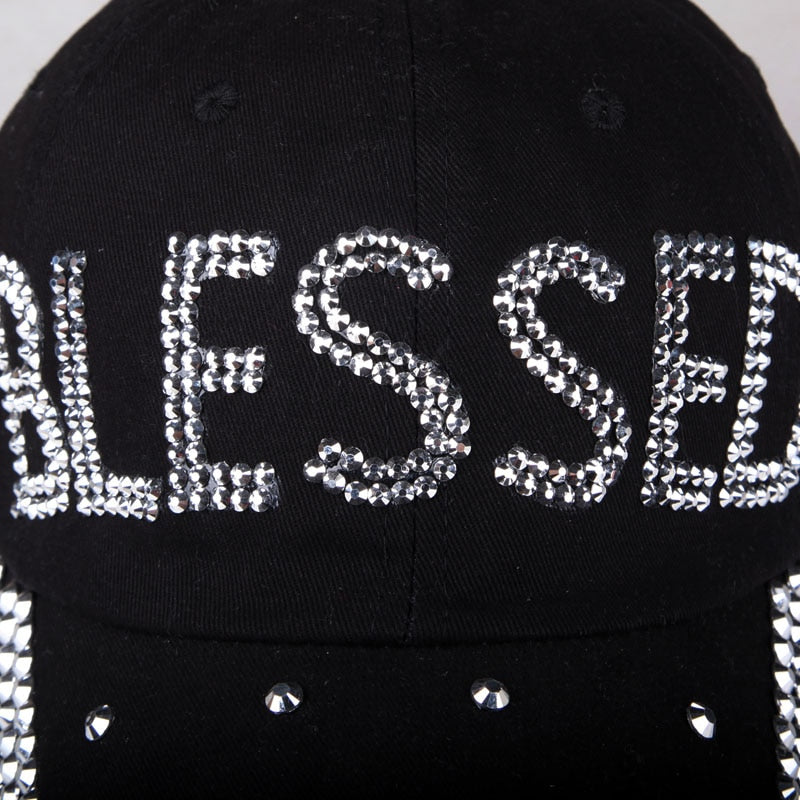 BLESSED Printed Rhinestone Adjustable Outdoor Sports Cap for Women RhinestoneHats