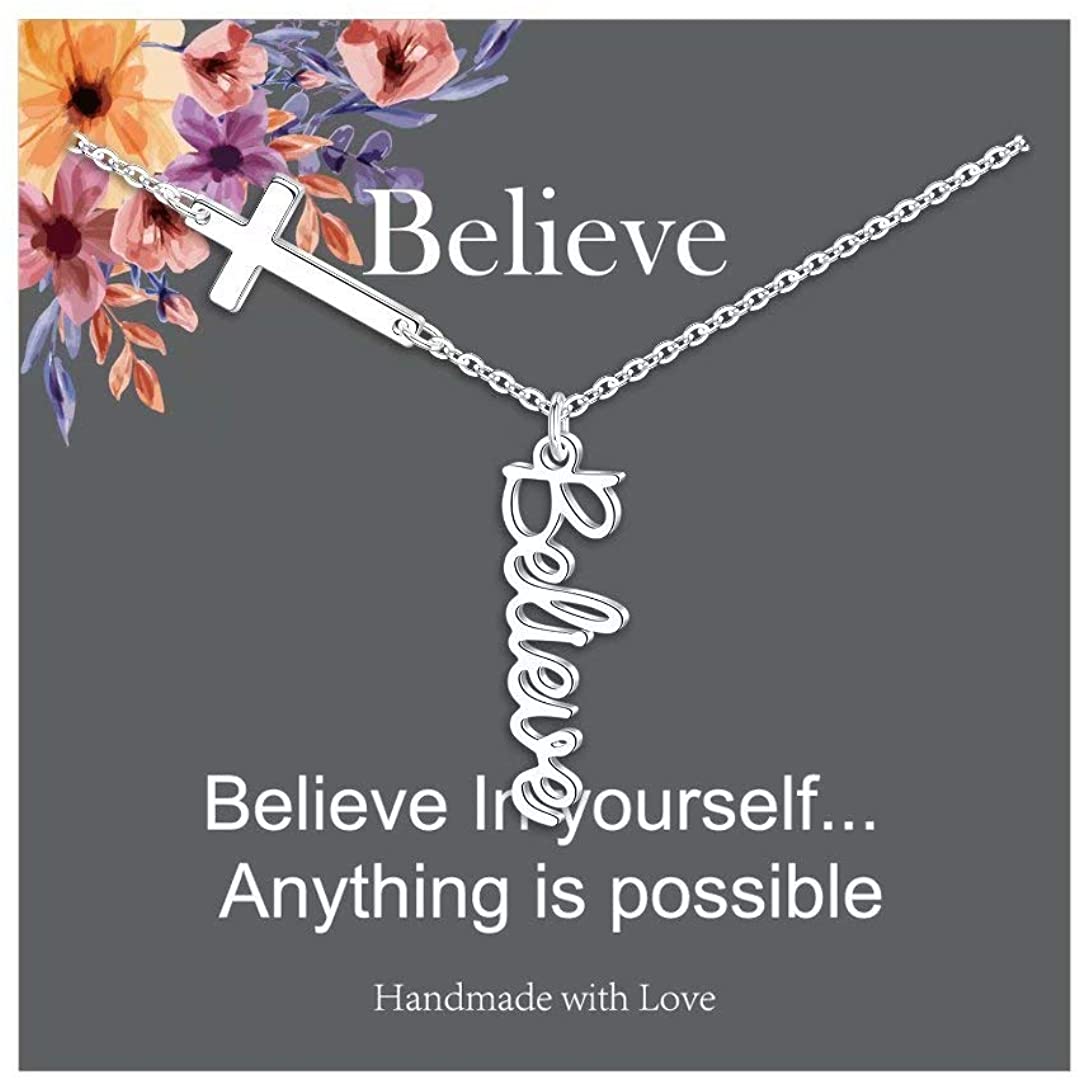 Cross Pendant Necklace for Women Religious Gift Hope Faith Jesus Love Blessed