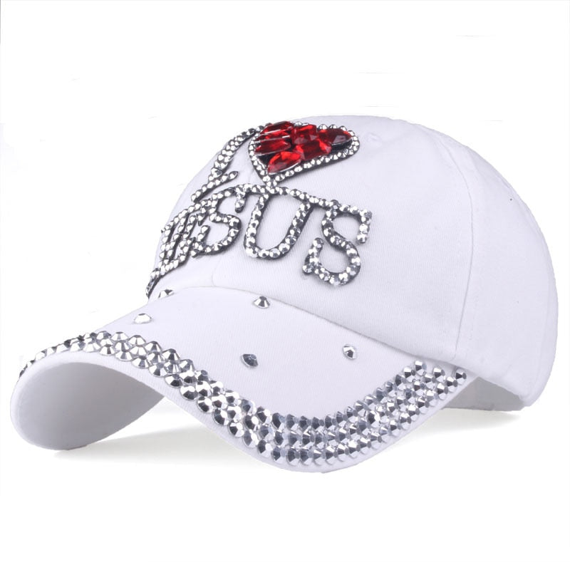 I Heart Jesus Heart Printed Rhinestone Adjustable Outdoor Sports Cap for Women