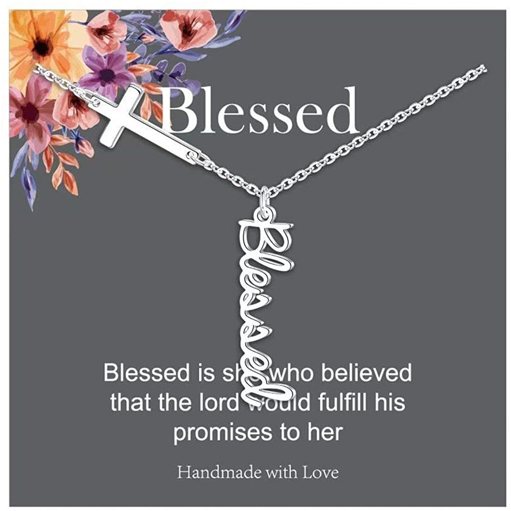Cross Pendant Necklace for Women Religious Gift Hope Faith Jesus Love Blessed