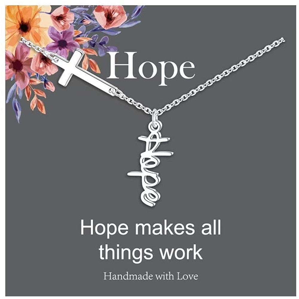Cross Pendant Necklace for Women Religious Gift Hope Faith Jesus Love Blessed