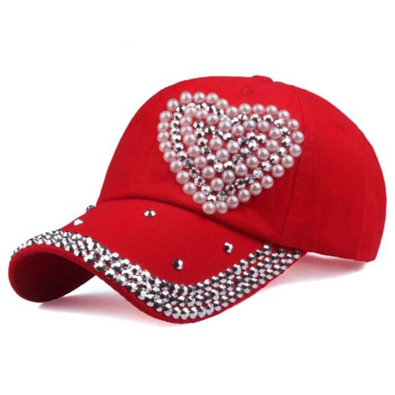 Fashion Heart Baseball Woman Cap Rhinestone Hat Outdoor Sports Cap