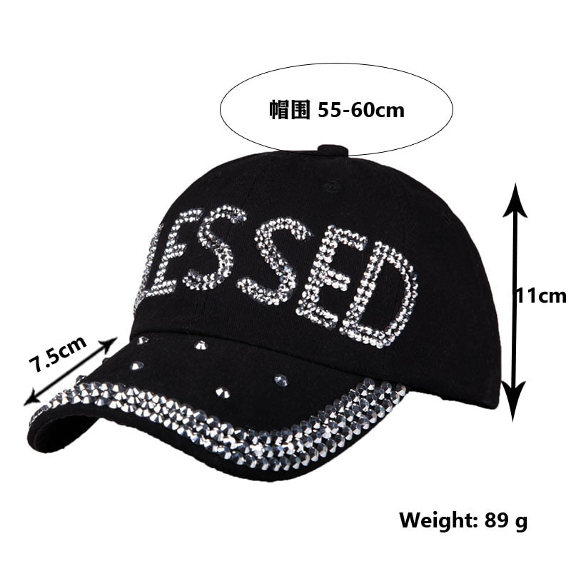 BLESSED Printed Rhinestone Adjustable Outdoor Sports Cap for Women RhinestoneHats