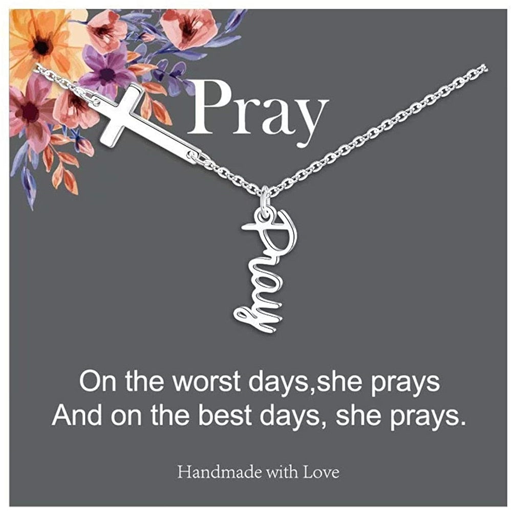 Cross Pendant Necklace for Women Religious Gift Hope Faith Jesus Love Blessed
