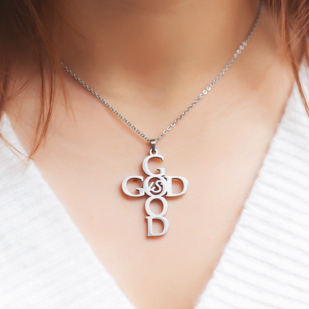 Religious Stainless-Steel God is Good Cross Necklace Women Christian Jewelry Gift