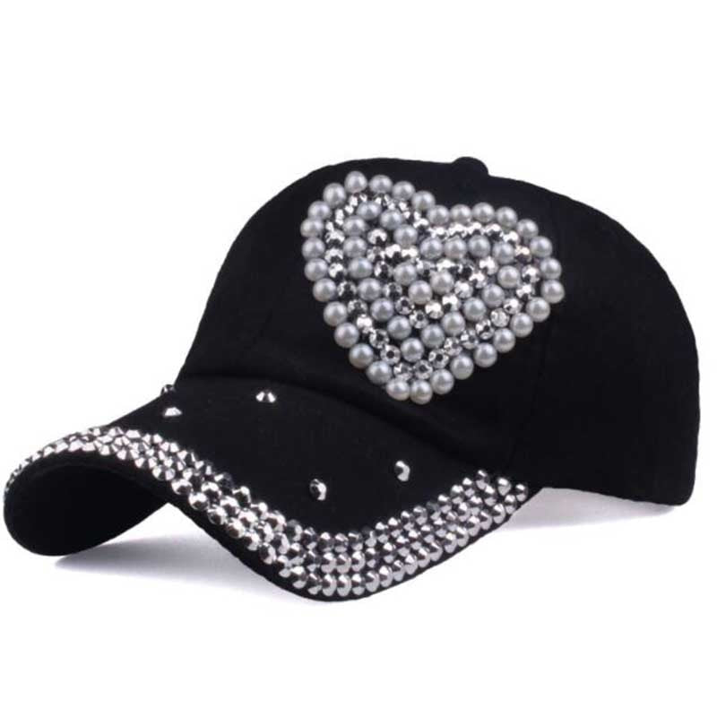 Fashion Heart Baseball Woman Cap Rhinestone Hat Outdoor Sports Cap