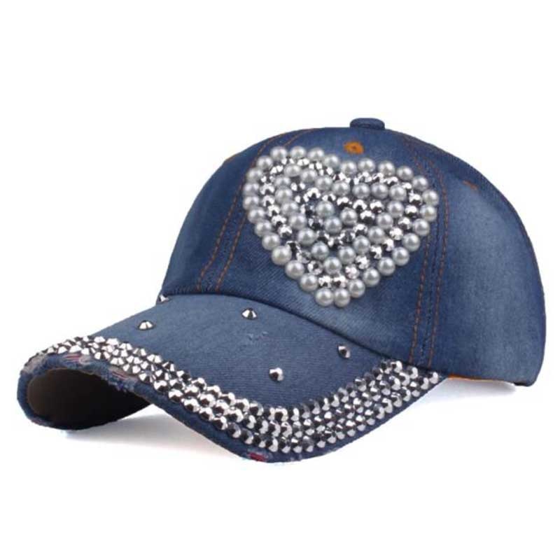 Fashion Heart Baseball Woman Cap Rhinestone Hat Outdoor Sports Cap