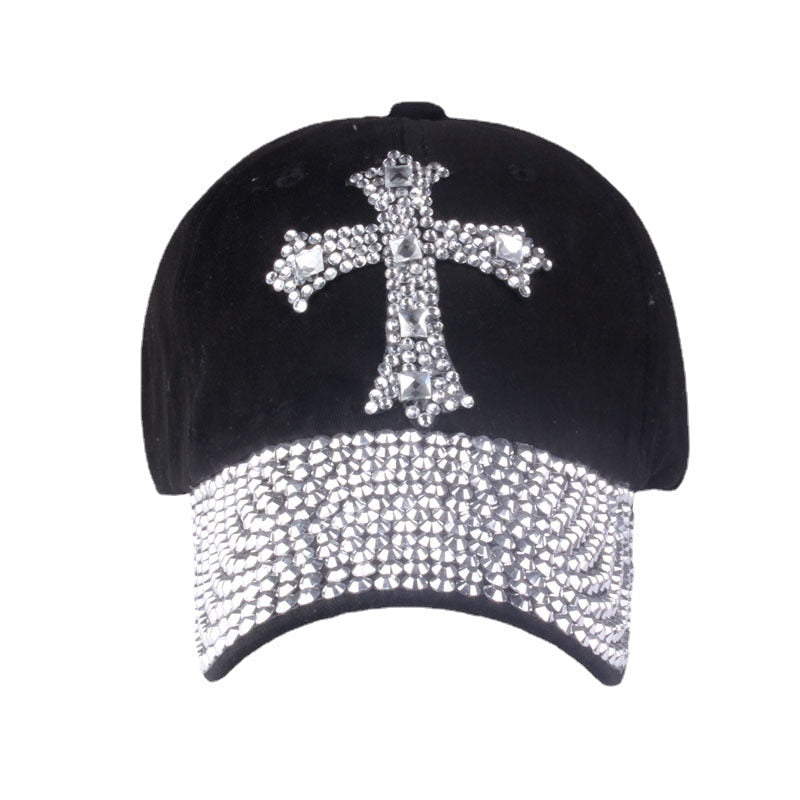Cross Printed Baseball Cap Fashion Rhinestone Adjustable Cap for Women