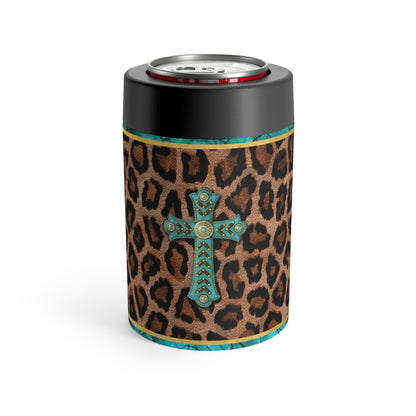 Teal Cross Cheetah Print 12oz Can Holder