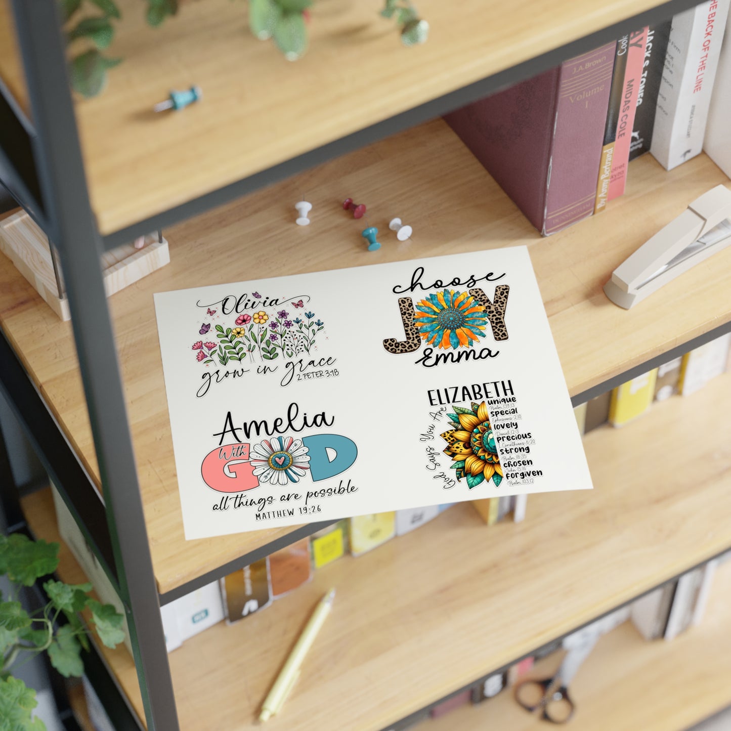 Custom Name Faith-Based Christian Bible Verse Scriptures 4 Designs Sticker Sheet
