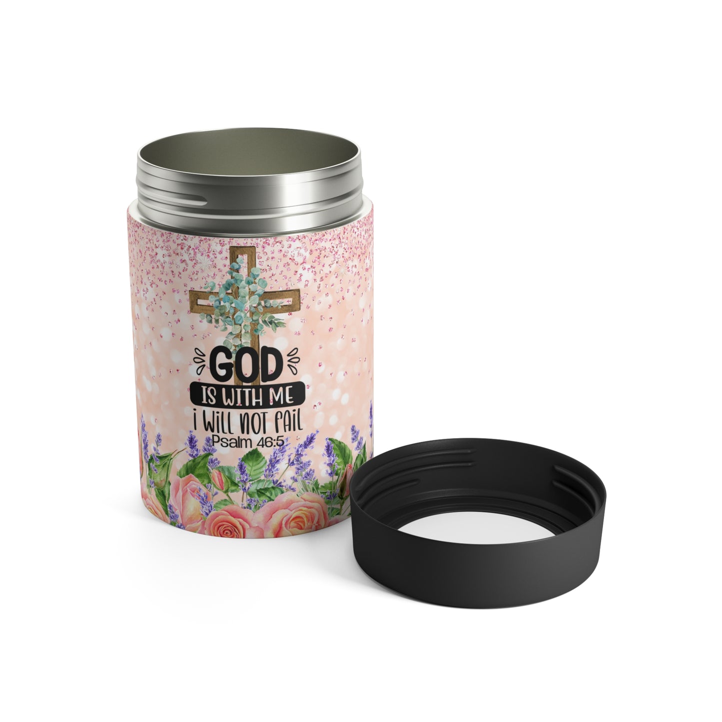 God Is With Me I Will Not Fail Christian Bible Scriptures 12oz Can Holder