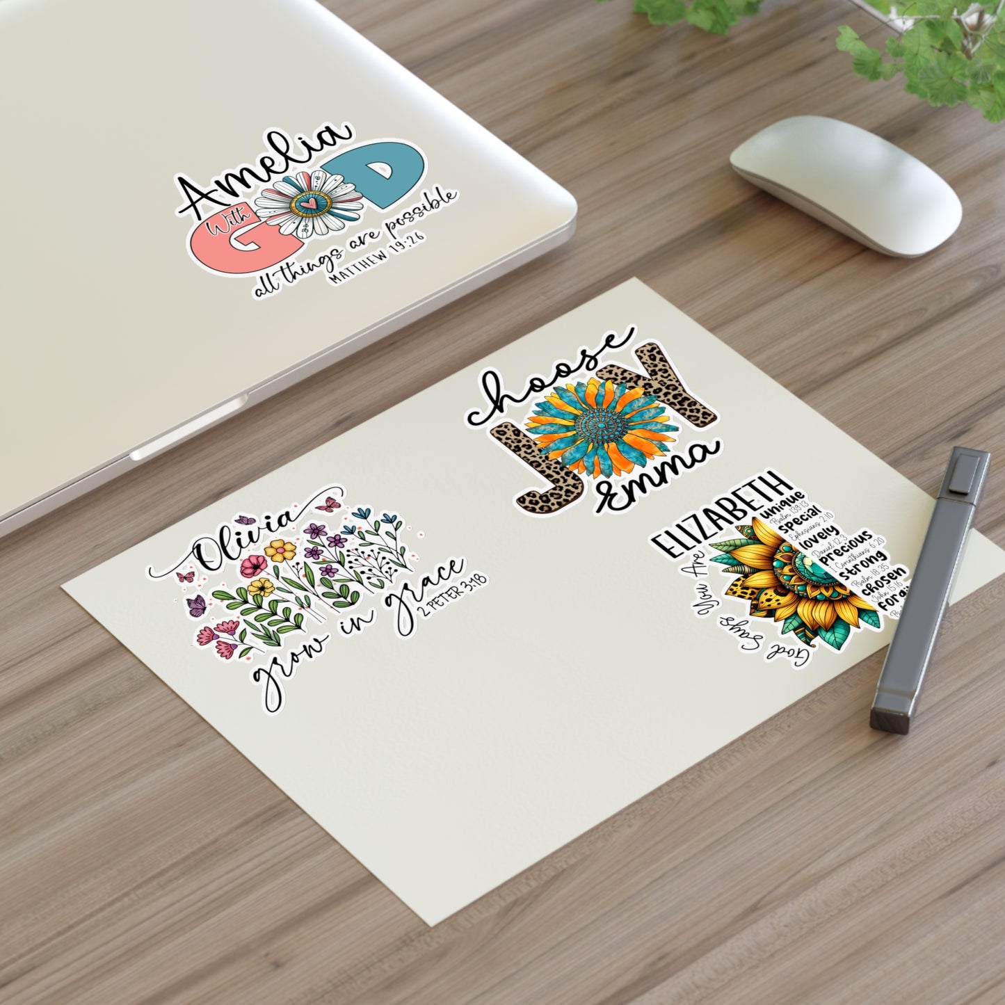Custom Name Faith-Based Christian Bible Verse Scriptures 4 Designs Sticker Sheet