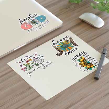 Custom Name Faith-Based Christian Bible Verse Scriptures 4 Designs Sticker Sheet