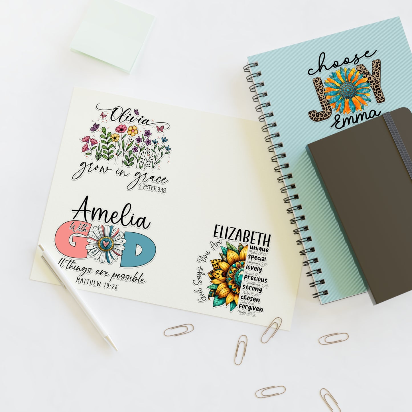 Custom Name Faith-Based Christian Bible Verse Scriptures 4 Designs Sticker Sheet