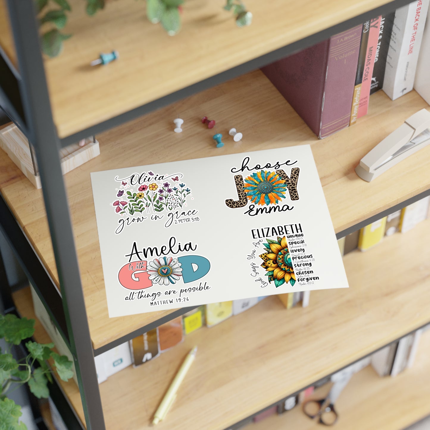 Custom Name Faith-Based Christian Bible Verse Scriptures 4 Designs Sticker Sheet