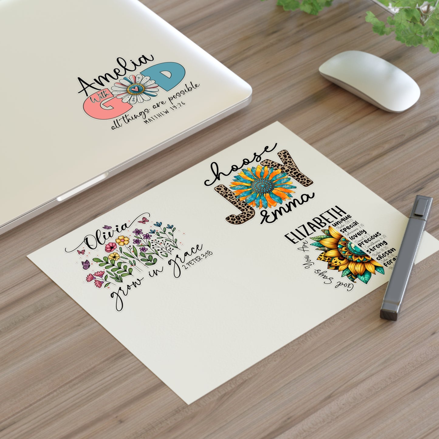 Custom Name Faith-Based Christian Bible Verse Scriptures 4 Designs Sticker Sheet