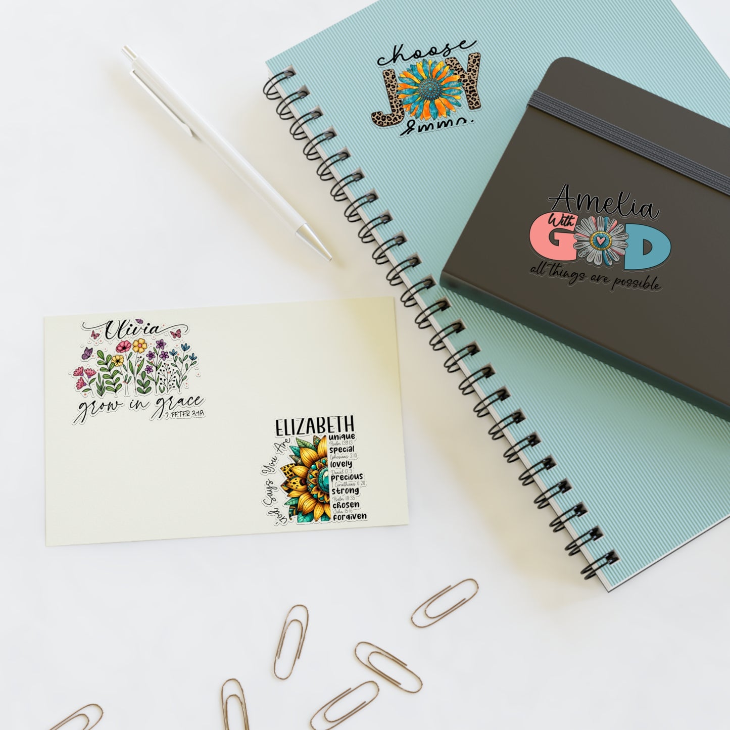 Custom Name Faith-Based Christian Bible Verse Scriptures 4 Designs Sticker Sheet
