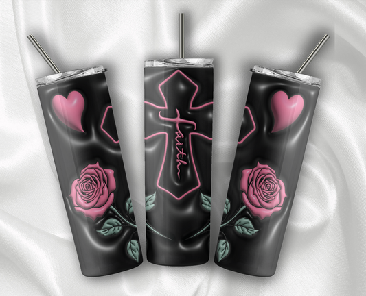 Black/Pink Faith Tumbler With Stainless Steel Straw 20oz