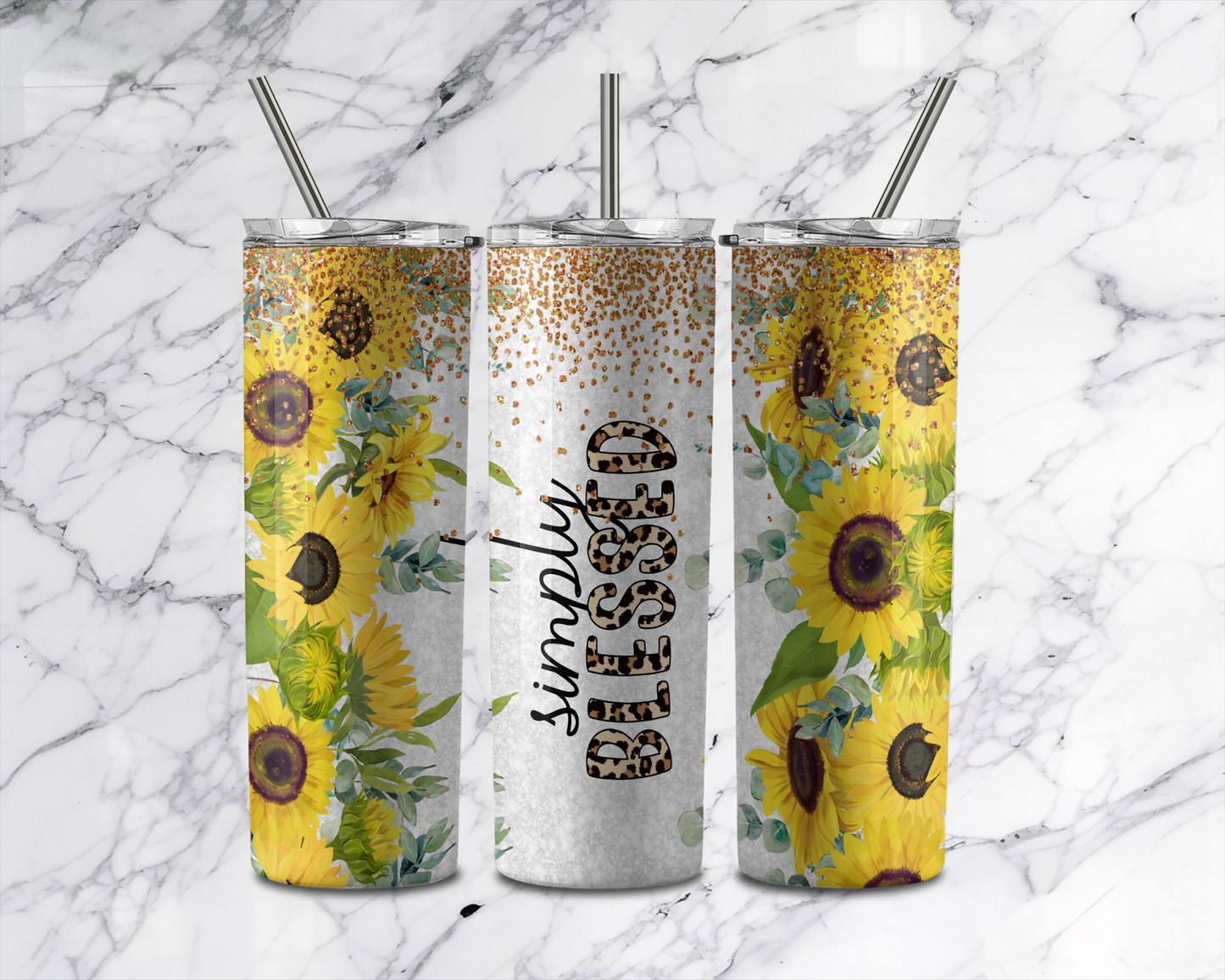 Simply Blessed Tumbler With Stainless Steel Straw 20oz