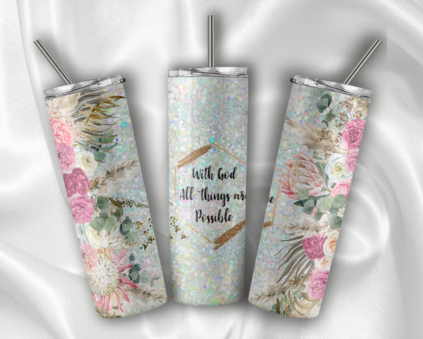 With God All Things Are Possible Tumbler With Stainless Steel Straw 20oz