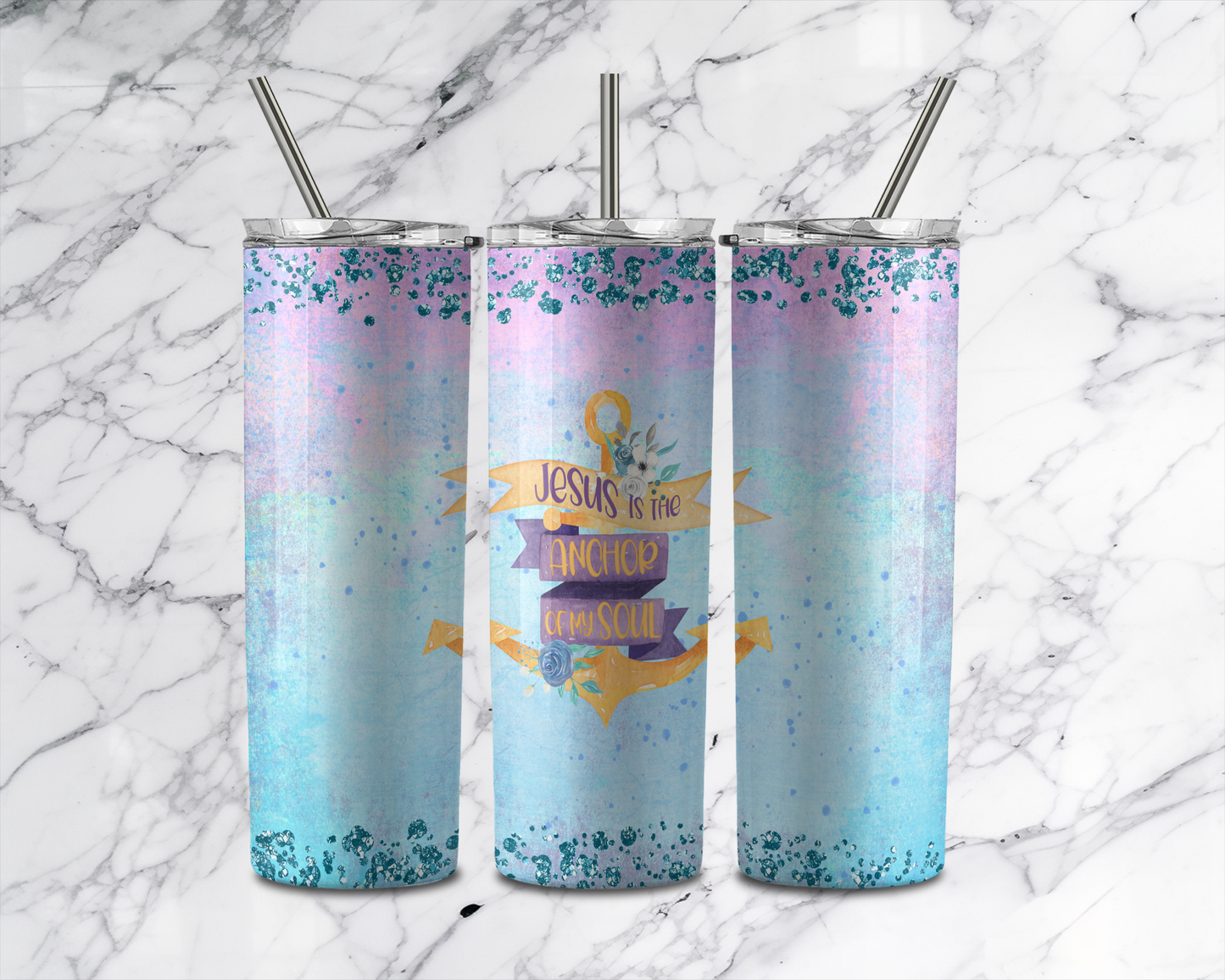 Anchor of My Soul Tumbler With Stainless Steel Straw 20oz