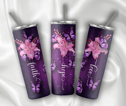 Faith, Hope, Love Tumbler With Stainless Steel Straw 20oz