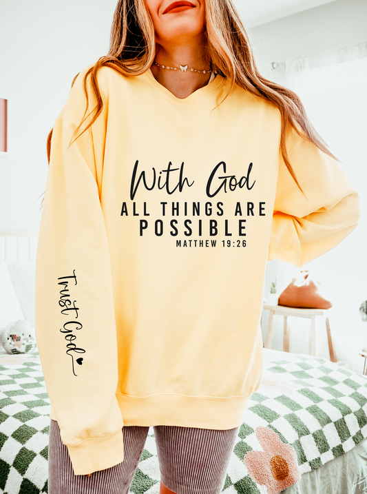 With God All Things Are Possible Christian Bible Verse Scriptures Unisex Lightweight Crewneck Sweatshirt