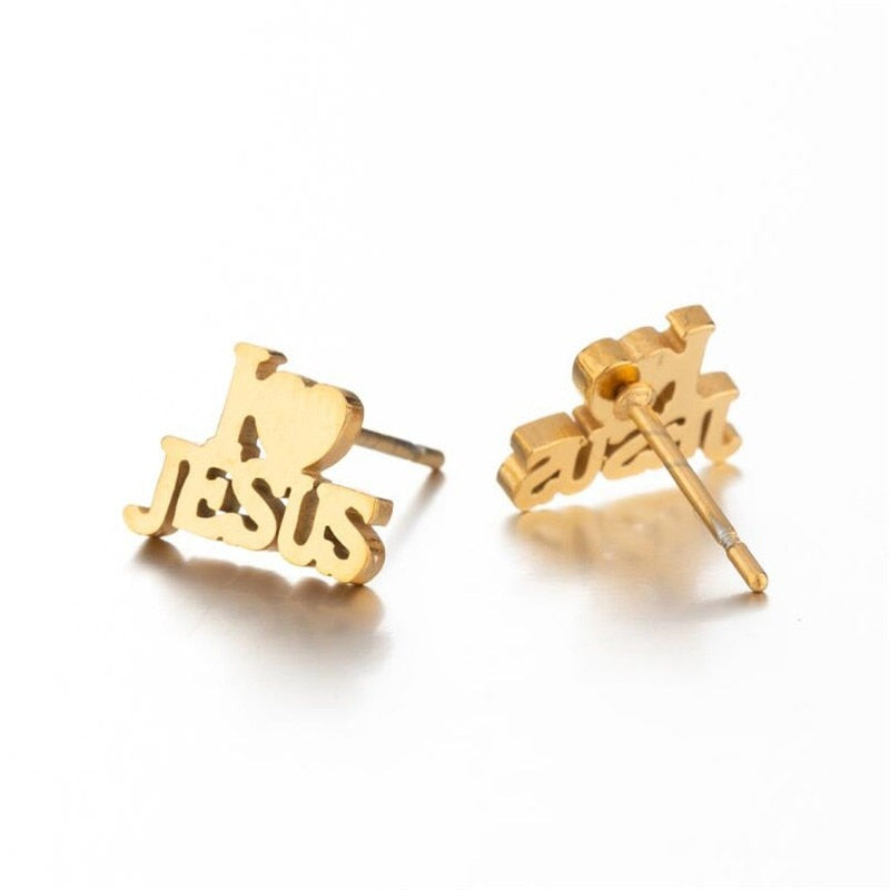 Stainless Steel Jesus Cross Fashion Earrings Jewelry Christian Symbol Stud Earrings Loving Heart Accessory